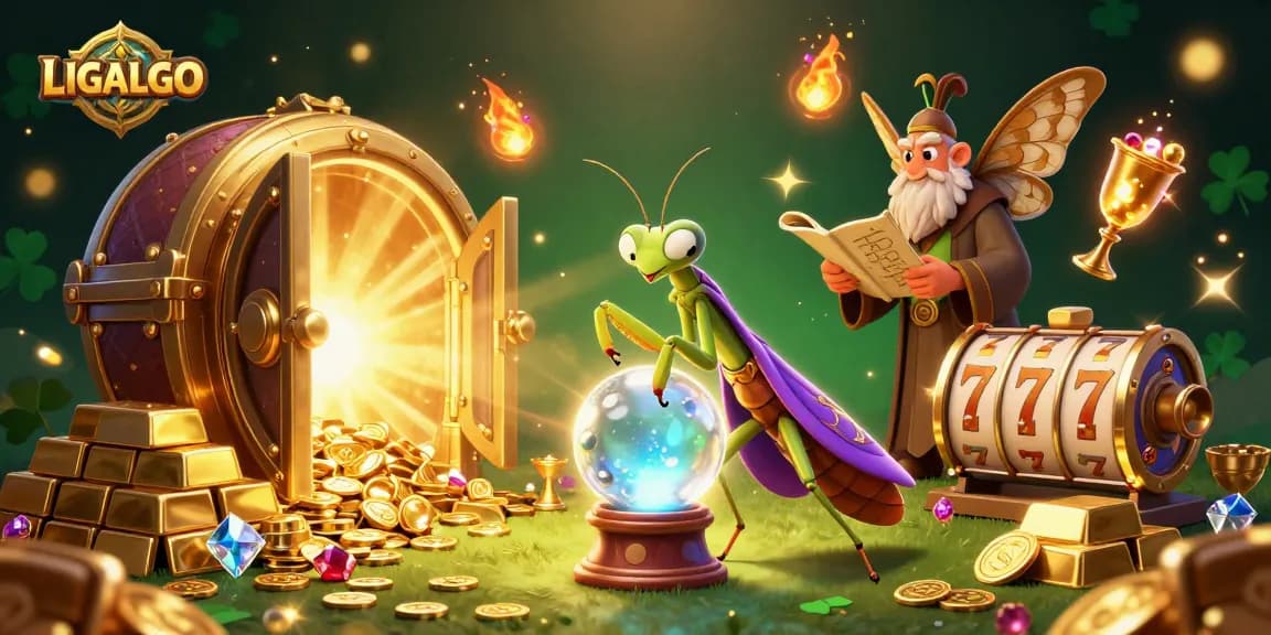 LIGALGO engages players with vibrant slot machines and gold treasures in a mystical 3D scene