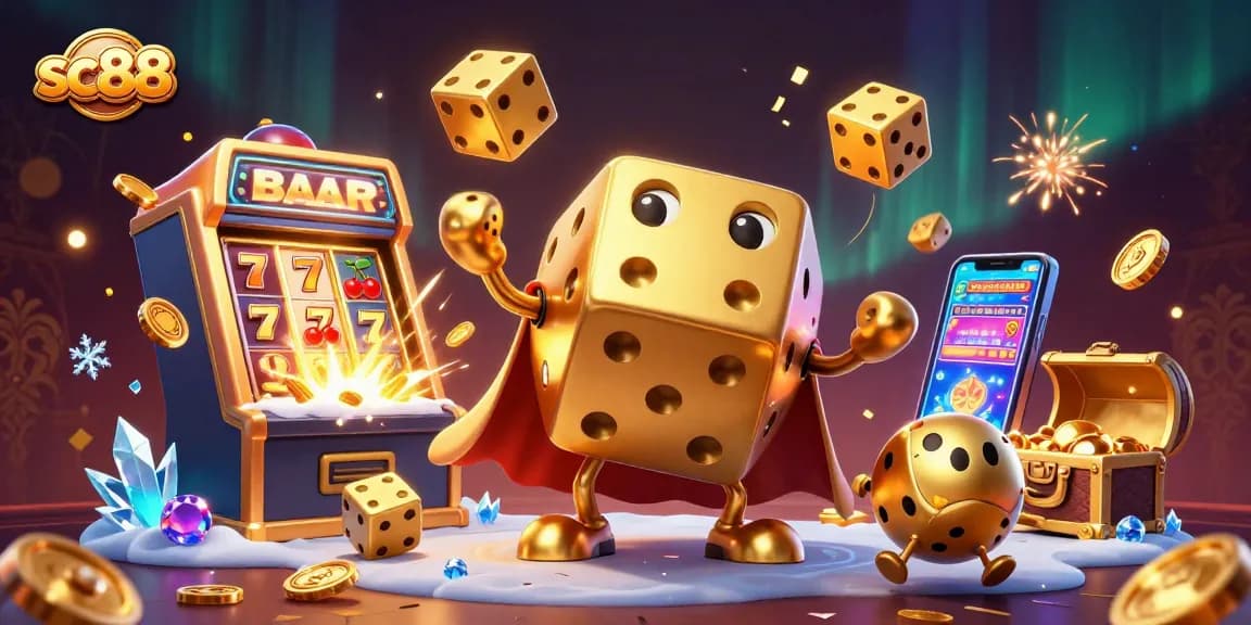 Experience exciting gameplay at sc88 with vibrant illustrations of casino themes and golden elements.