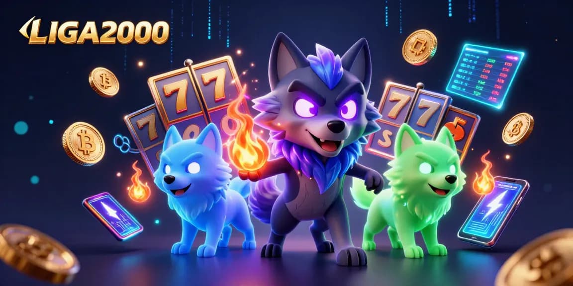 LIGA2000 menampilkan adegan permainan slot yang menarik dengan serigala bayangan dan elemen kripto yang menggembirakan.