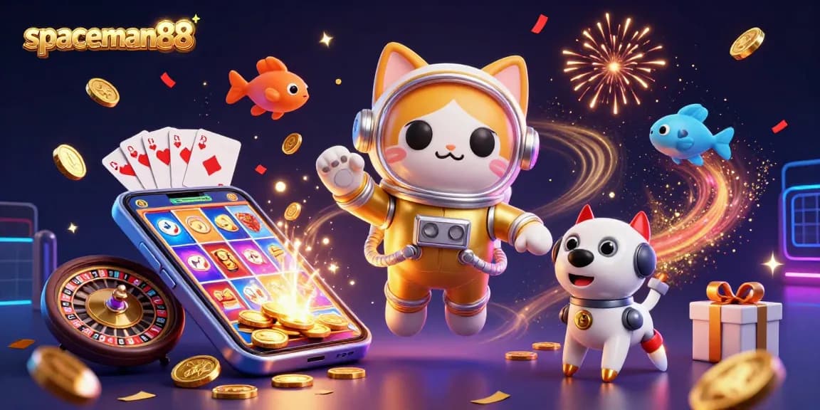 Play exciting slots with spaceman88 in a vibrant 3D scene filled with casino adventures!