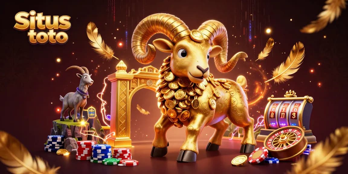 Situs toto captivates players in a vibrant casino scene filled with gold coins and playful characters.