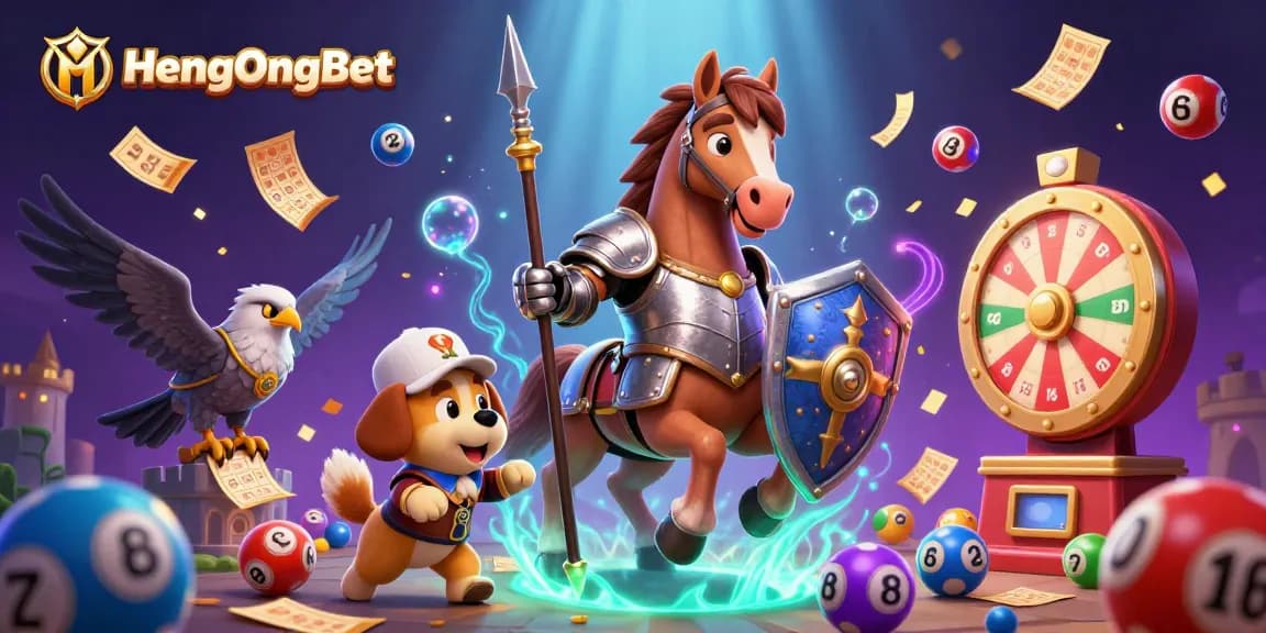 HengOngBet engagingly showcases a vibrant 3D scene with colorful lottery elements, capturing the thrill of online gaming.