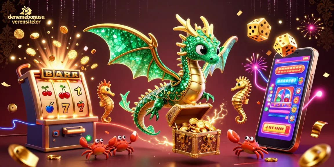Engaging 3D illustration of denemebonusuverensiteler featuring a magical sea dragon, casino elements, and treasure.