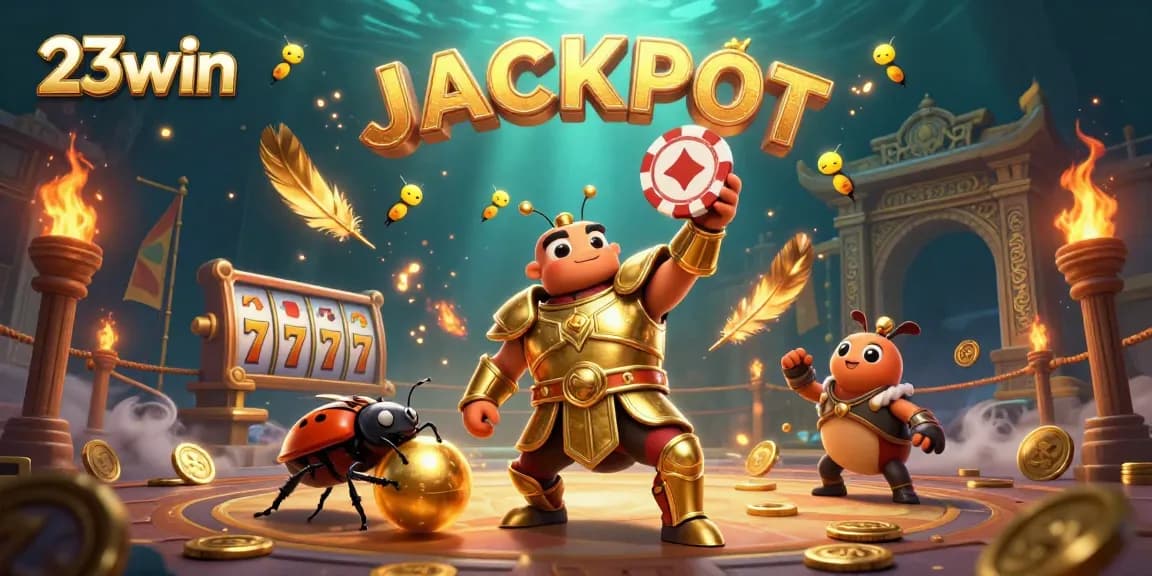 Experience thrilling action with 23win's vibrant representation of jackpot excitement in this casino-themed illustration.