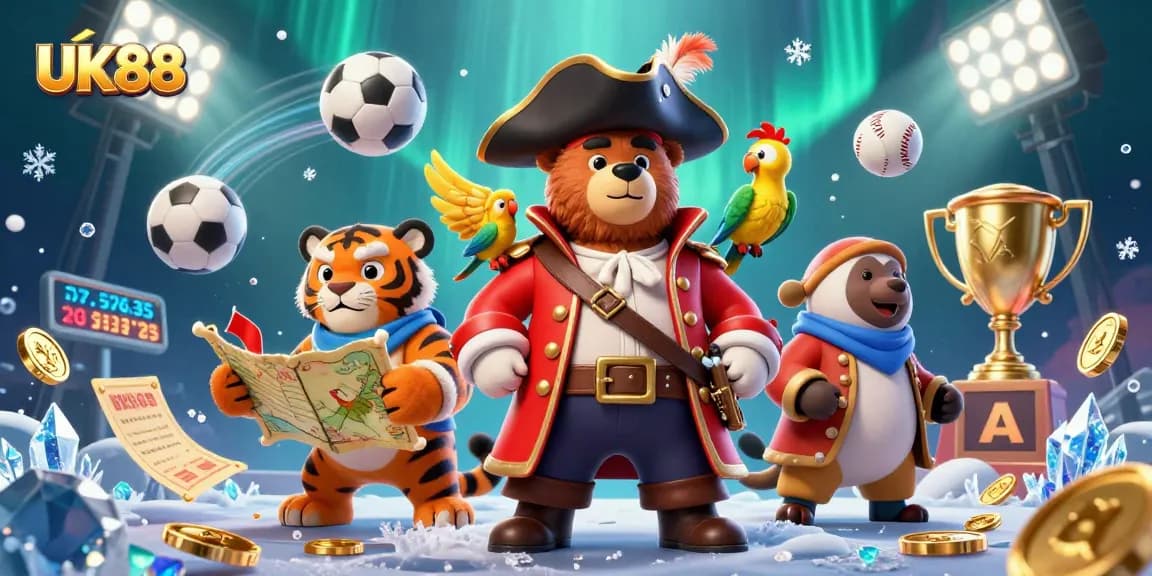 Experience UK88's thrilling adventure with pirate-themed gaming alongside vibrant sports elements.