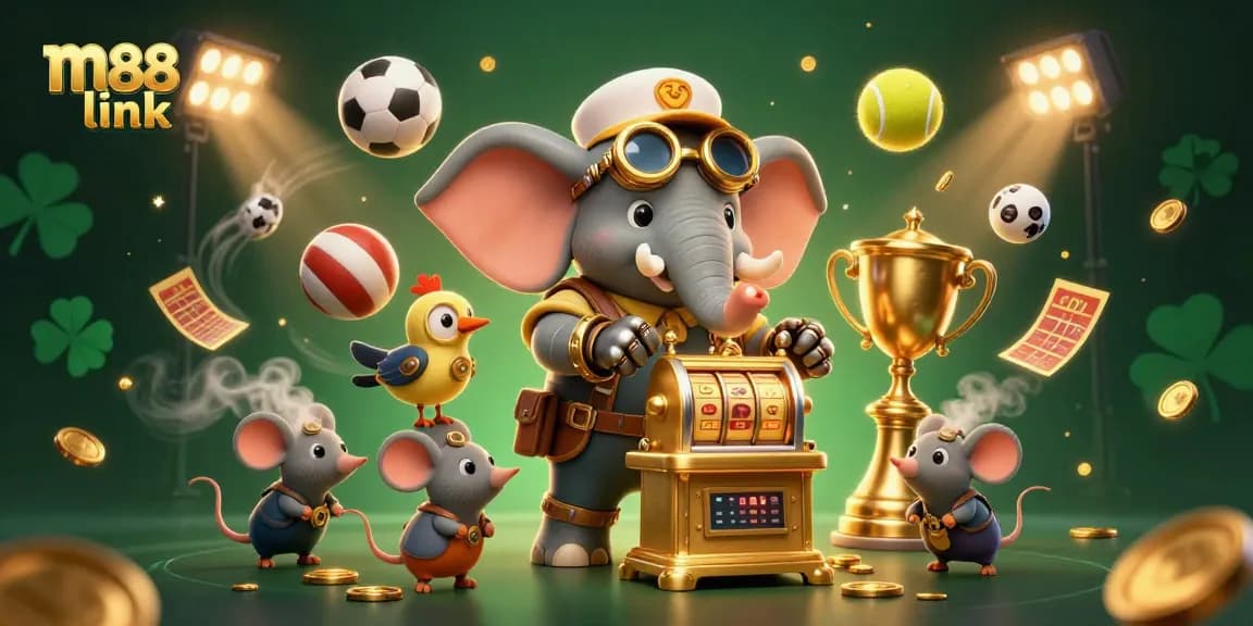 Bet on exciting sports with m88 link featuring a vibrant steampunk-themed illustration.