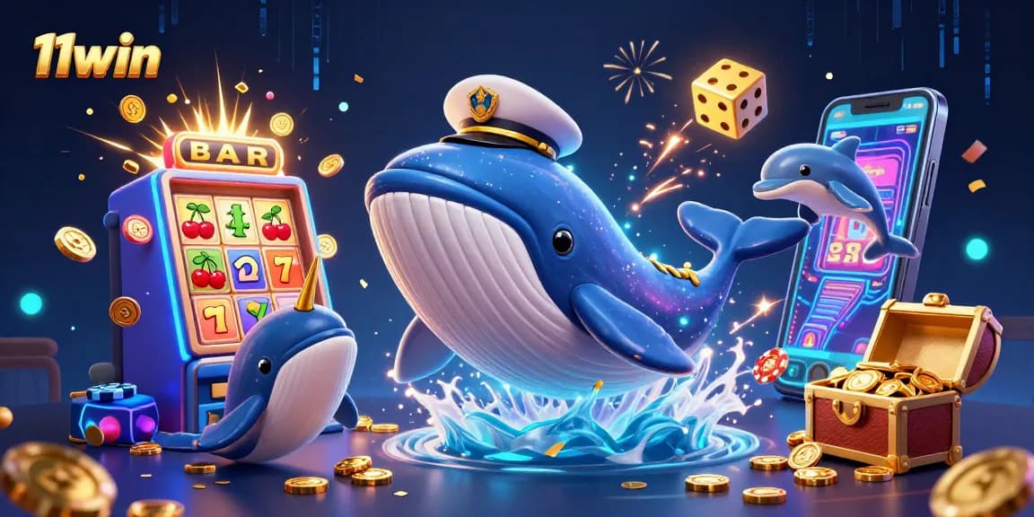 Experience thrilling wins at 11win with playful dolphins and a jackpot explosion in this lively casino scene.