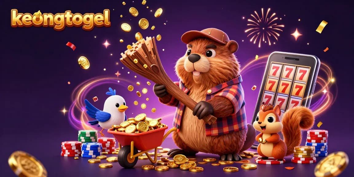 Experience keongtogel excitement with a beaver, bird, and squirrel cartoon in a gold-coin filled casino
