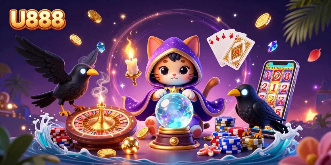 Experience U888's thrilling gaming with mystical characters and dazzling casino elements in vivid 3D.