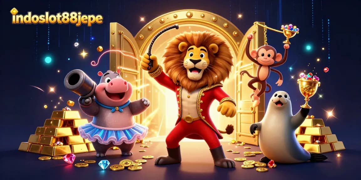 Spin to win at indoslot88jepe, featuring vibrant 3D casino characters in a dynamic scene.