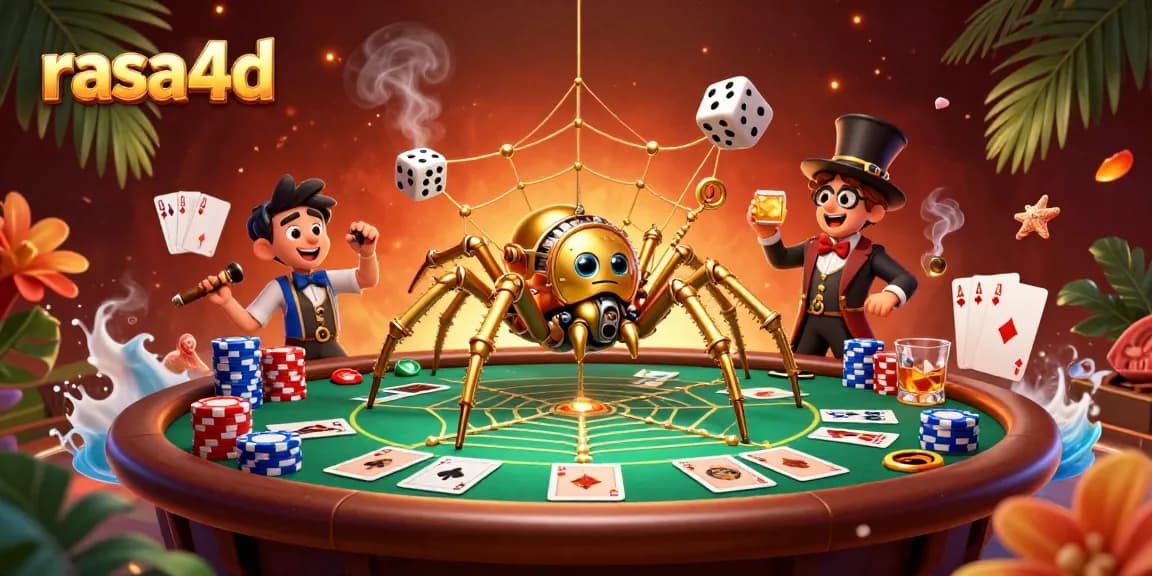 Menangkap dadu sial dalam web, ilustrasi 3D steampunk indah rasa4d.