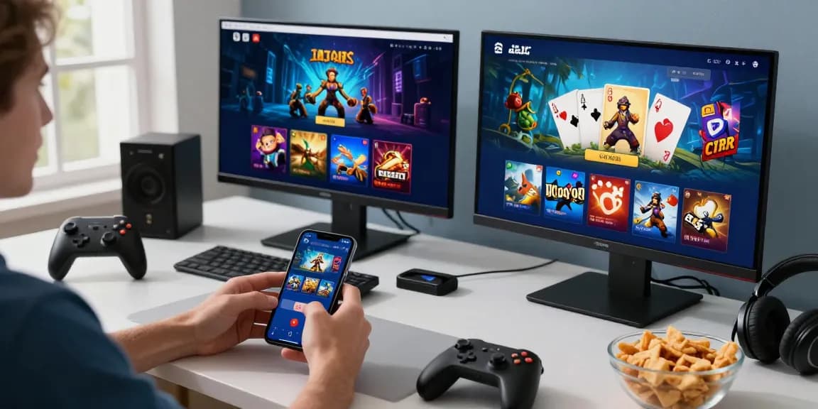 Engaging mposport gaming scene with players using multiple devices for digital entertainment.