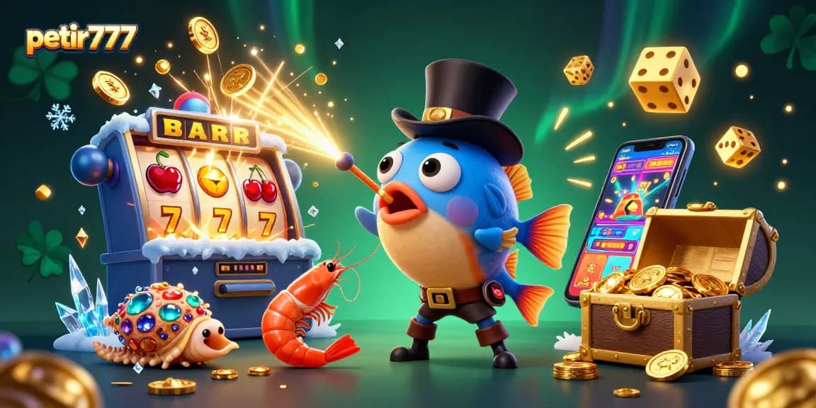 Engage with petir777's vibrant slot gaming world, featuring a deep-sea anglerfish and pirate shrimp amidst bursting jackpots.