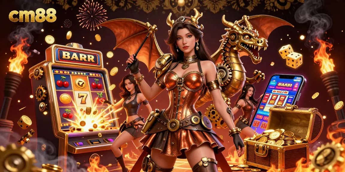 Experience the excitement of cm88 with a dazzling jackpot scene featuring vibrant characters and dynamic casino elements.
