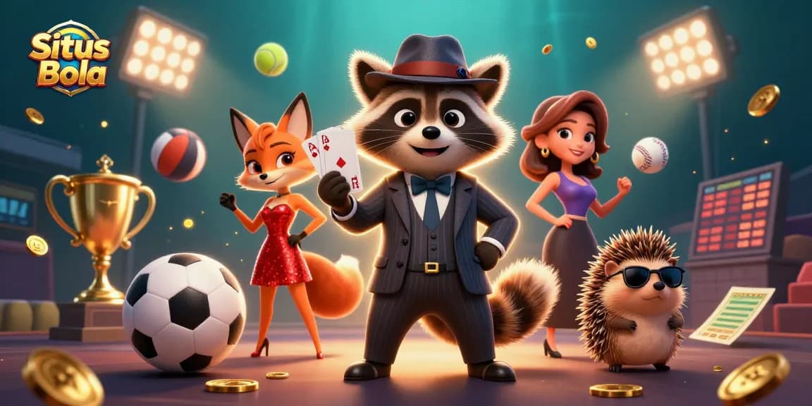 Situs Bola offers dynamic sports betting experience with charming characters in vibrant 3D illustration.