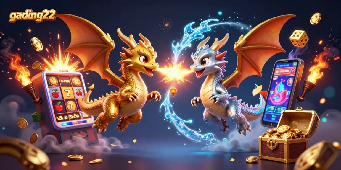 Play thrilling casino games at gading22 with dragons and dynamic elements in an exciting, vibrant scene.