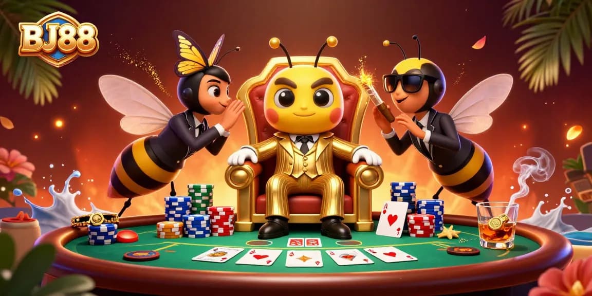 Engage in winning poker strategies at BJ88 with this vibrant, dynamic illustration.