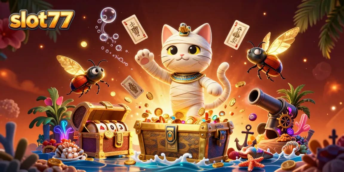 Spin slot77 and win big with electrifying slot reels and a captivating mummy character!