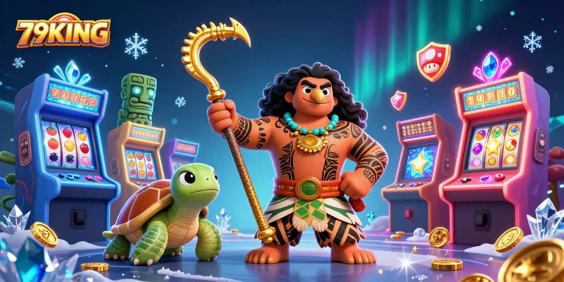 Experience thrilling slots with 79KING in this vibrant casino adventure illustration.