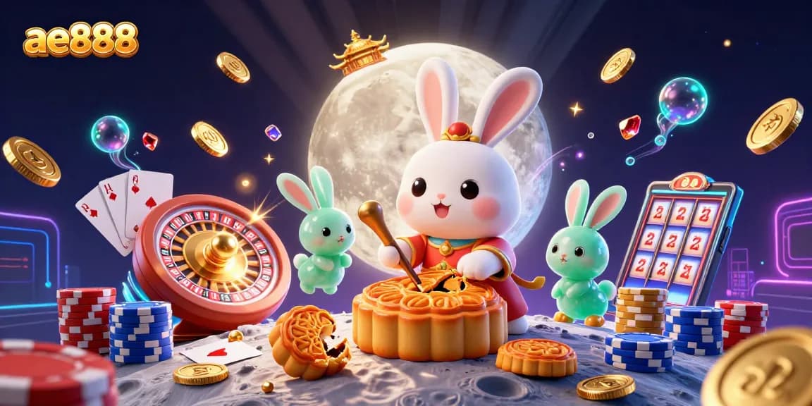 Experience the thrilling ae888 world of gambling with a whimsical rabbit on the moon.