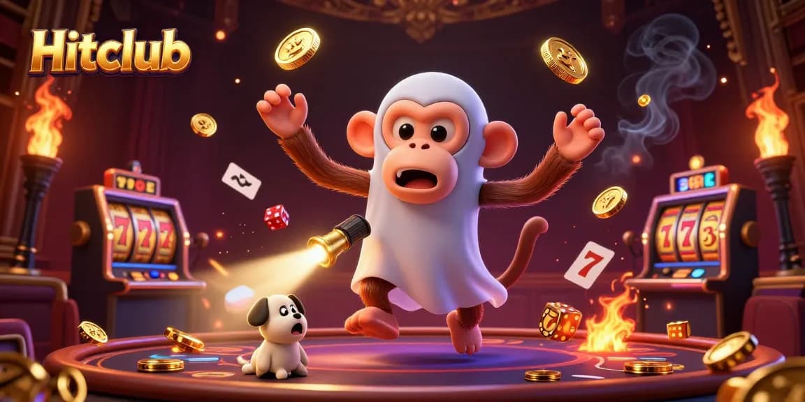 Hitclub showcases a ghost-hunter puppy tracking a mischievous poltergeist monkey in a dynamic casino scene.