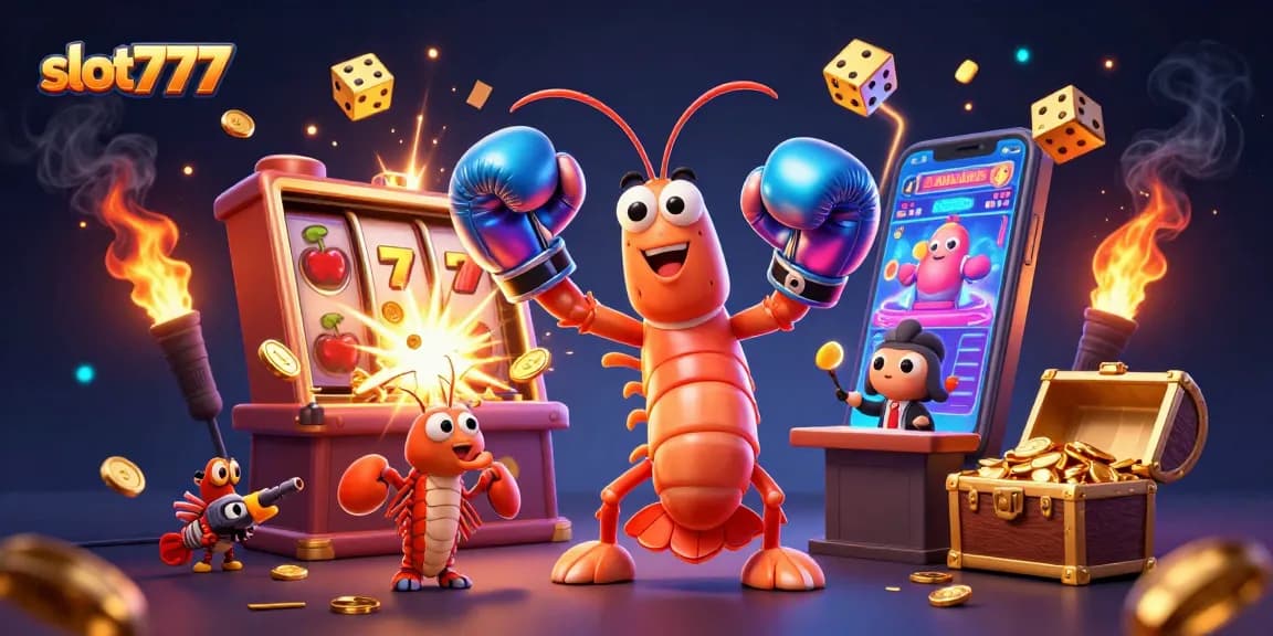 Win big with slot777 in a vibrant 3D casino scene featuring lively characters and jackpot excitement