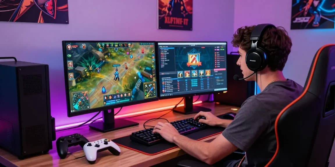 Player enjoying sunwin card game with vibrant setup, showcasing gaming accessories.