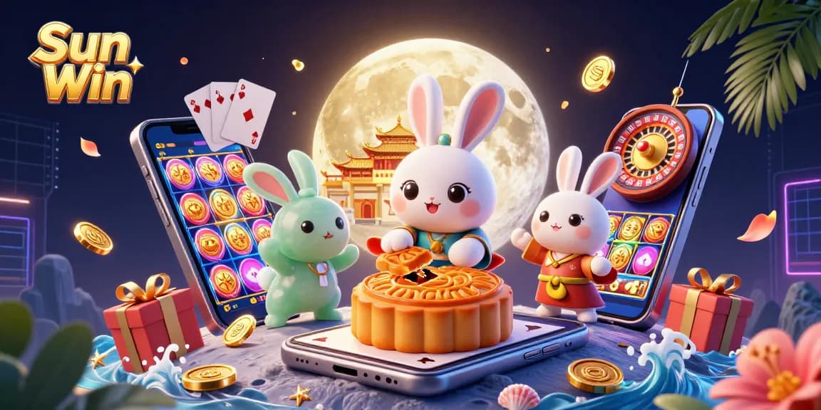Experience thrilling gameplay with Sun Win as the moon rabbit reveals poker chips and slot games.