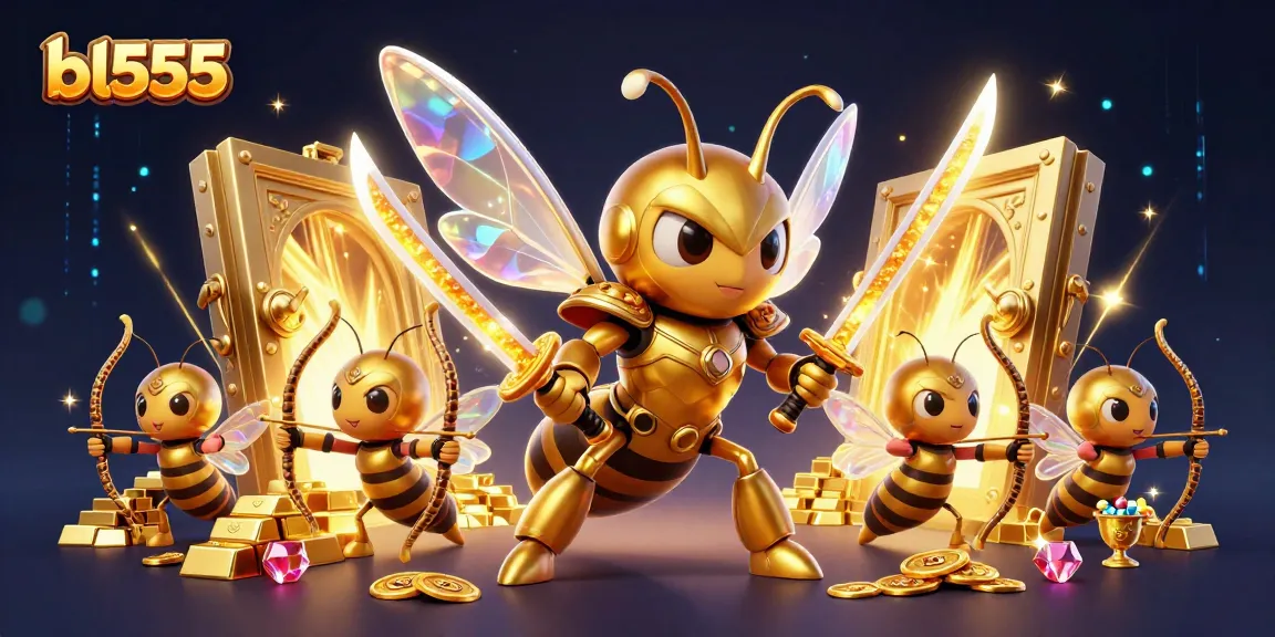 Experience thrilling gameplay at bl555 with a cartoon hornet samurai amidst treasure and casino elements.