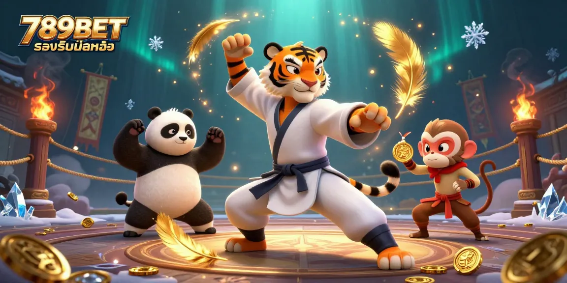 789BET รองรับมือถือ ภาพประกอบคาสิโน 3D ที่มีเสือปัจจามิตรในชุดศิลปะการต่อสู้