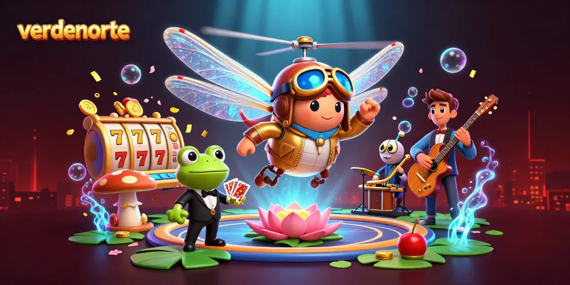 Experience gambling excitement with verdenorte's charming dragonfly pilot, frog dealer, and vibrant casino scene.