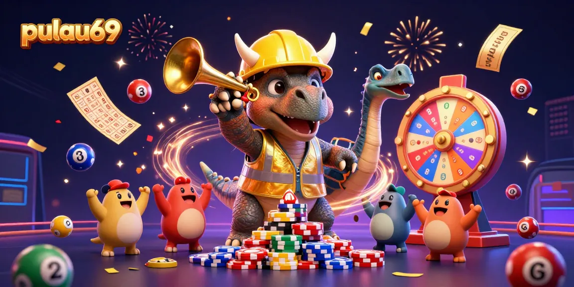 Engage in thrilling casino gameplay with pulau69, featuring vibrant lotto elements and festive creatures.