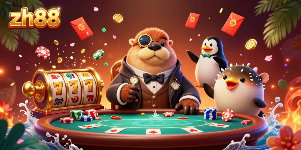 Players enjoy thrilling slots and poker at the vibrant zh88 casino, featuring engaging 3D characters.