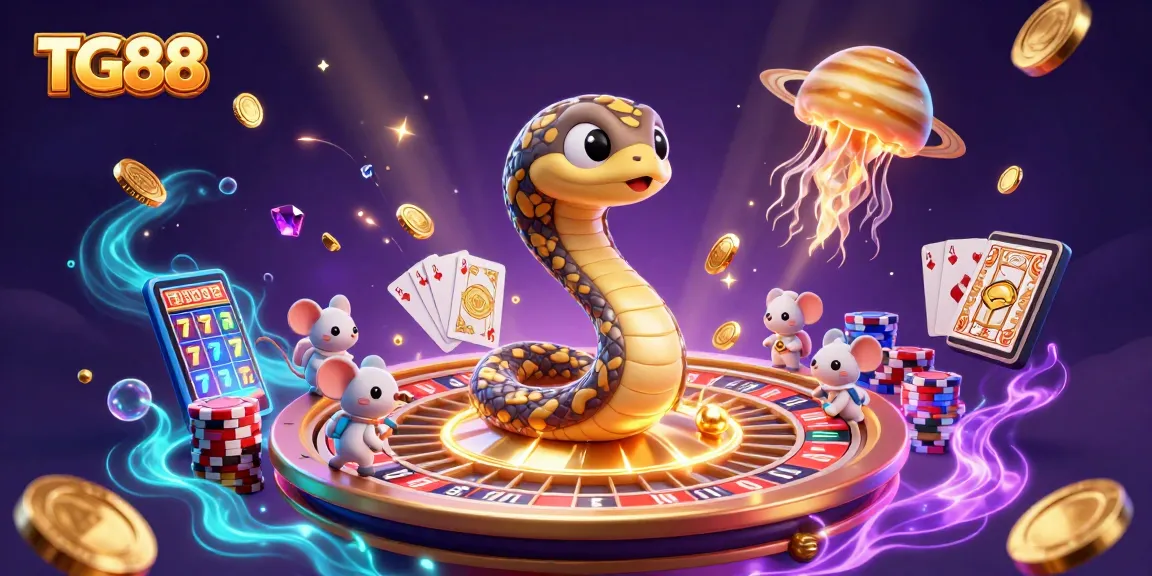 Place bets at TG88's cosmic casino featuring a roulette wheel and vibrant game elements.