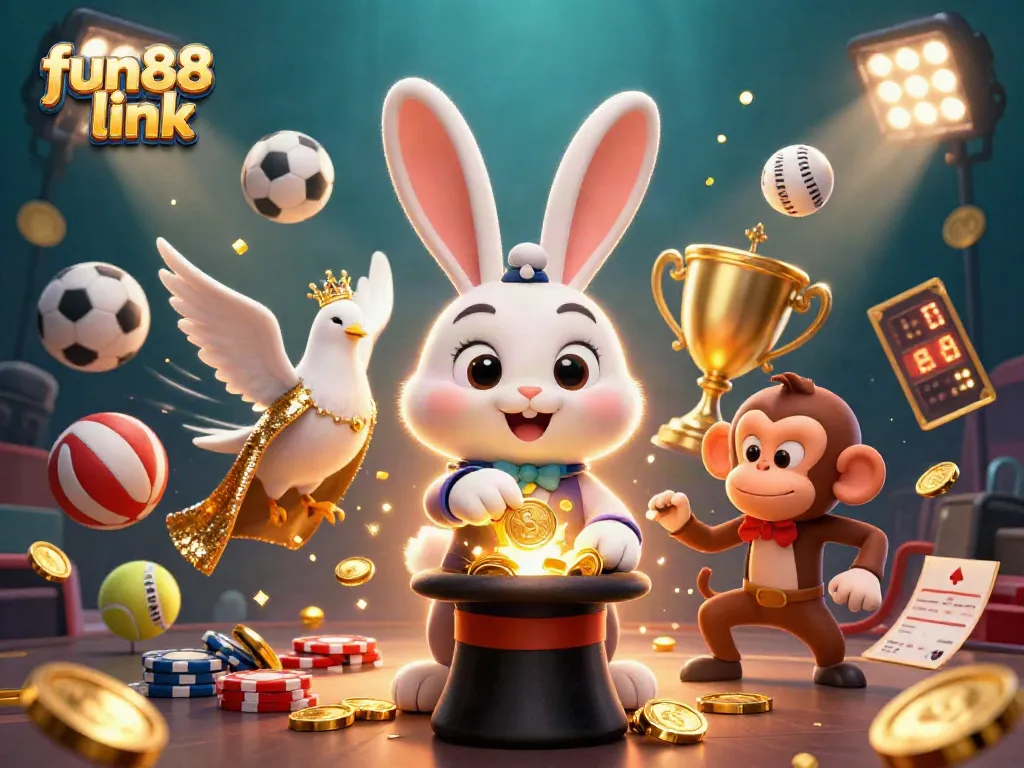 Experience thrilling online gaming with the fun88 link featuring a magician rabbit and casino elements.