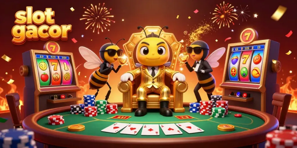 Experience the thrill of slot gacor with 3D cartoon characters and vibrant game elements in a festive casino setting.
