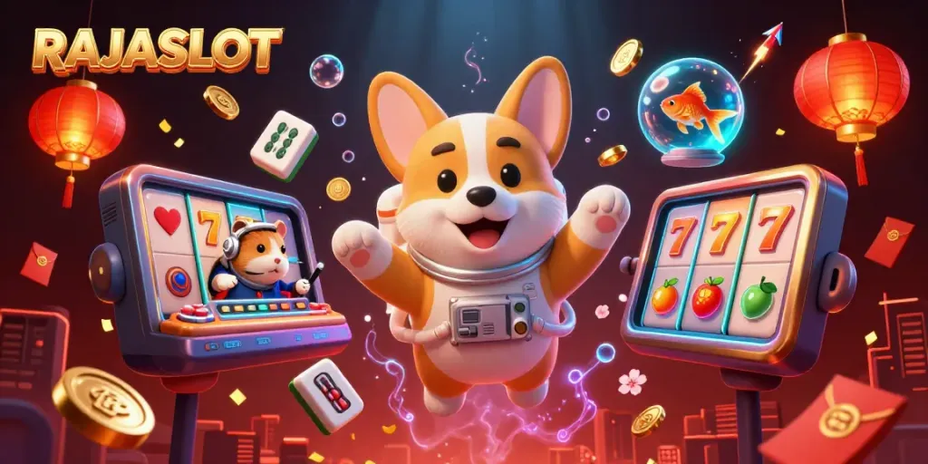 RAJASLOT menghadirkan corgi astronaut beraksi di kasino luar angkasa dengan simbol slot