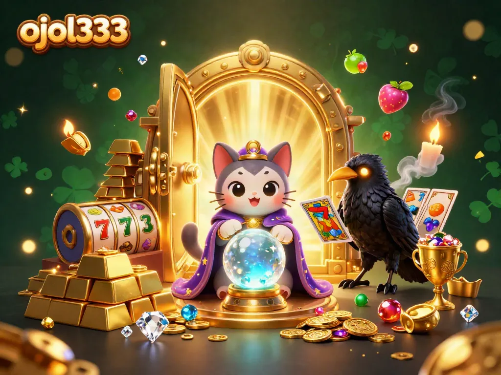 Play casino games with ojol333 in this vibrant, dynamic 3D illustration showcasing exciting elements.