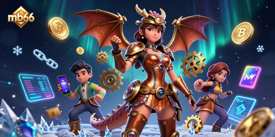 Engage with mb66 in this vibrant 3D steampunk casino scene featuring crypto coins and dynamic gameplay elements.