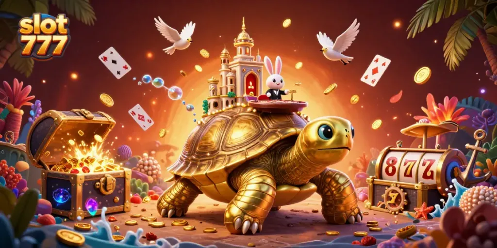 Permainan slot 777 yang menggembirakan dengan karakter yang menawan dan banyak koin emas.