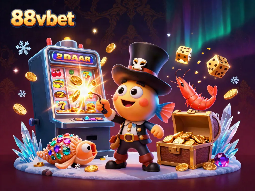 Feel the thrill of 88vbet's casino games with a dynamic 3D anglerfish, shrimp, and sea snail illustration.