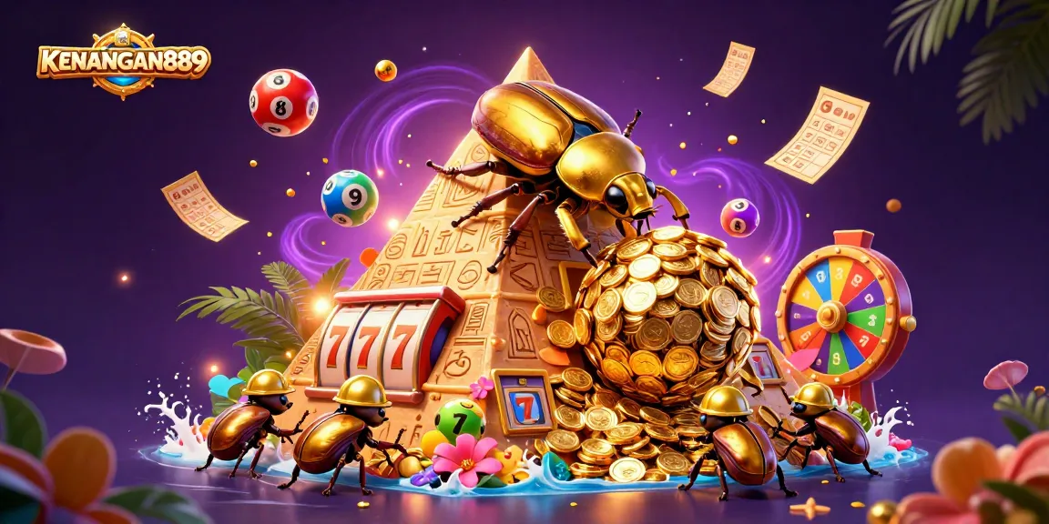Experience exciting gameplay with KENANGAN889 as golden beetles illustrate casino action amidst vibrant dynamics.