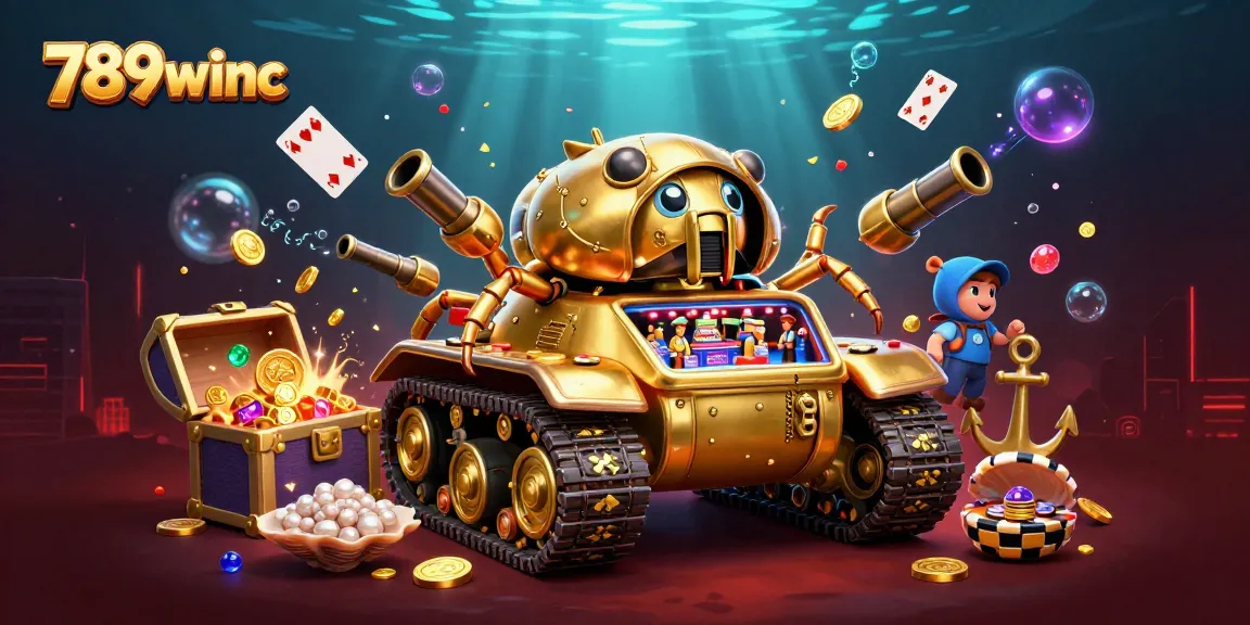 Experience a vibrant scene of 789winc with a golden casino beetle tank and exciting gaming elements.