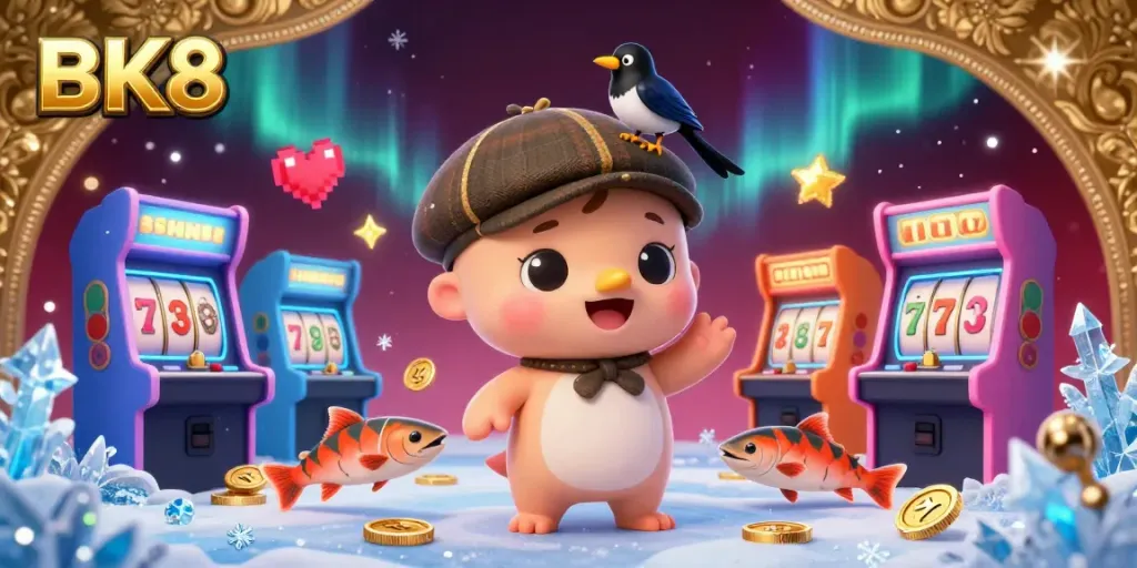 Experience the thrilling world of BK8 with a playful Loch Ness monster, vibrant gaming action, and casino luck!