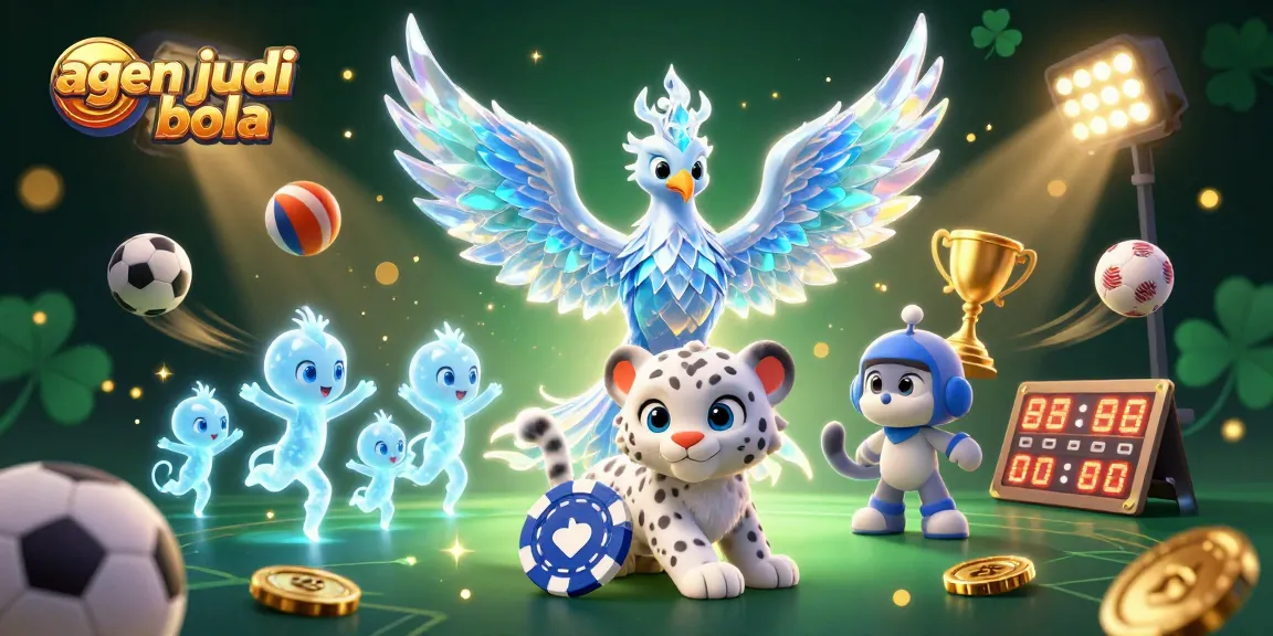 Engage with agen judi bola in this vibrant 3D scene featuring a flying ice phoenix and sports elements.