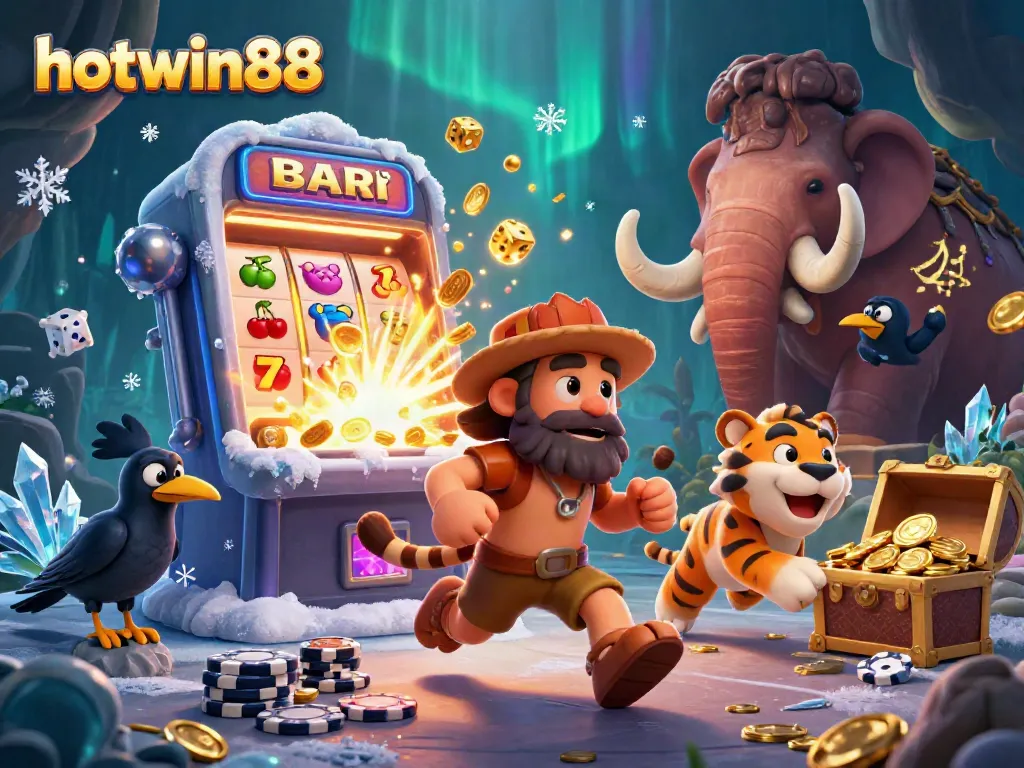 Engage in thrilling adventures at hotwin88 with a vibrant casino scene featuring epic slot machines and characters.