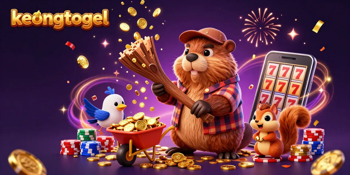 Experience keongtogel excitement with a beaver, bird, and squirrel cartoon in a gold-coin filled casino
