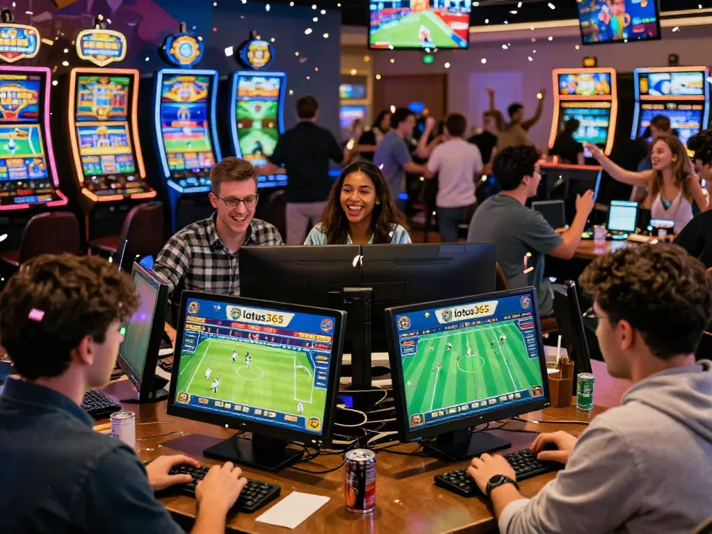 Exciting betting atmosphere with users engaged on lotus365 platform for sports and casino games.