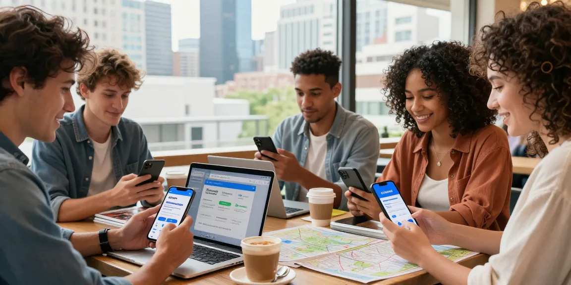 The best international calls app showcased by friends in a café, highlighting connectivity and travel.