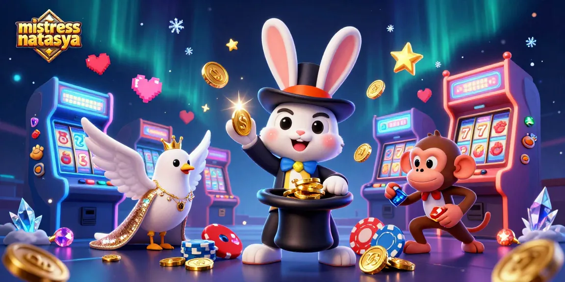 Engage in thrilling magic with mistressnatasya, featuring a magician rabbit, glimmering jackpot reels, and vibrant casino action.